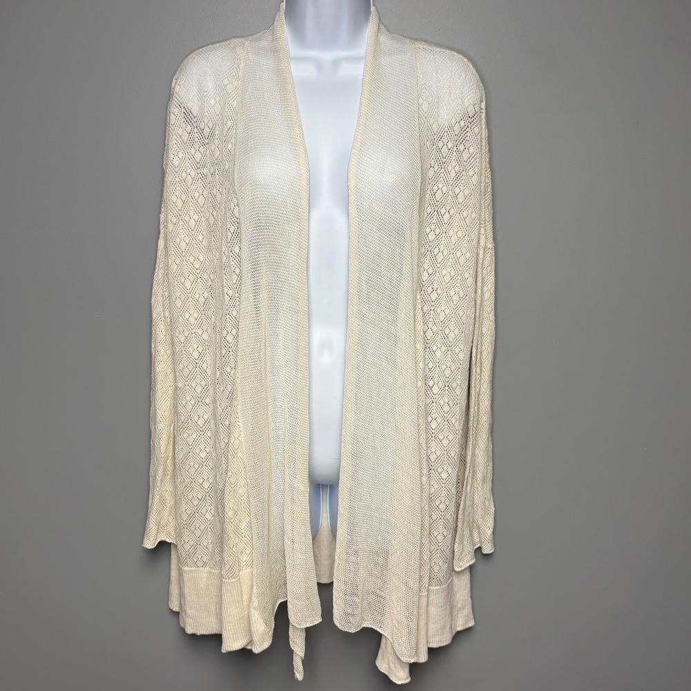 Anthropologie Knitted & Knotted Ivory Open Sheer Beach Linen Blend Cardigan Sz M